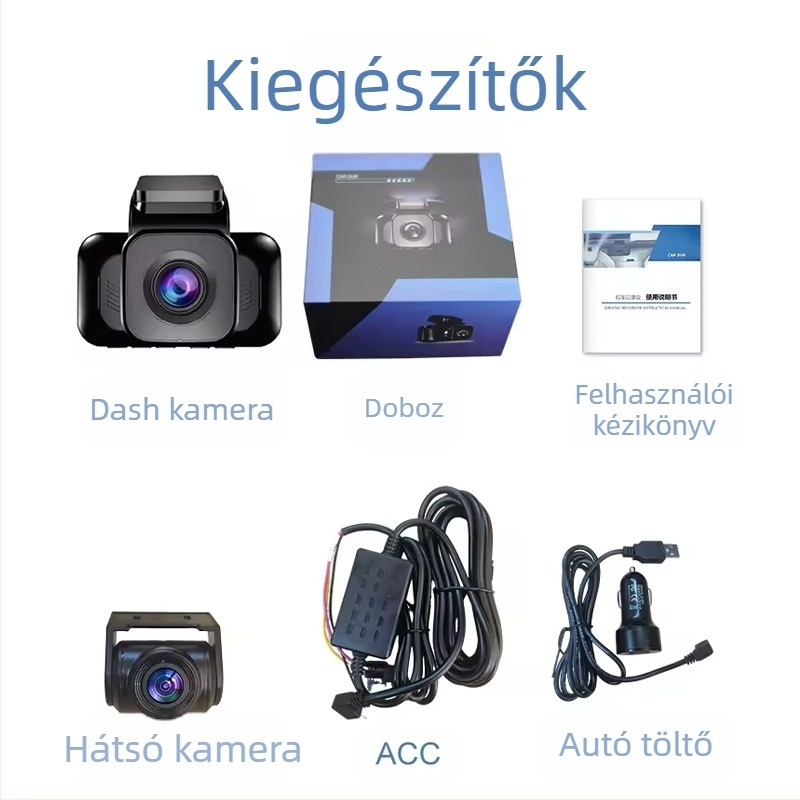 Eladó 4K-s vezetési felvevő, 3 hüvelykes első és hátsó dupla lencsés jármű DVR felvevő, járműkamera fekete dobozban