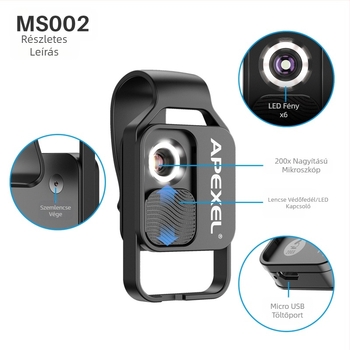 APEXEL 200-szoros nagyító Gyermek mikroszkóp játék tudomány biológiai tudomány kísérlet hordozható mobiltelefon lencse