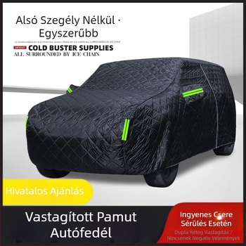 Pamut autóhuzat, Teljes huzat, Vastagított, Speciális napvédelem, Hőszigetelés, Napellenző huzat, Univerzális fekete napellenző autóhuzat