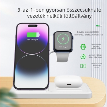 Magánmodell, összecsukható, három az egyben vezeték nélküli töltés, Apple mobiltelefon-headsethez, óra gyorstöltő konzol T288, határokon átnyúló