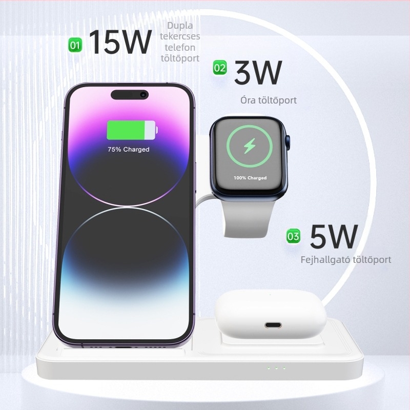 Magánmodell, összecsukható, három az egyben vezeték nélküli töltés, Apple mobiltelefon-headsethez, óra gyorstöltő konzol T288, határokon átnyúló