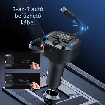 C69 Új 30Wpd Gyorstöltő Kettő az Egyben Behúzható Kábel Autós Bluetooth Lejátszó USB Szivargyújtó FM Transmitter