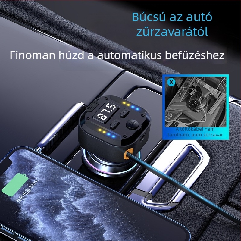 C69 Új 30Wpd Gyorstöltő Kettő az Egyben Behúzható Kábel Autós Bluetooth Lejátszó USB Szivargyújtó FM Transmitter