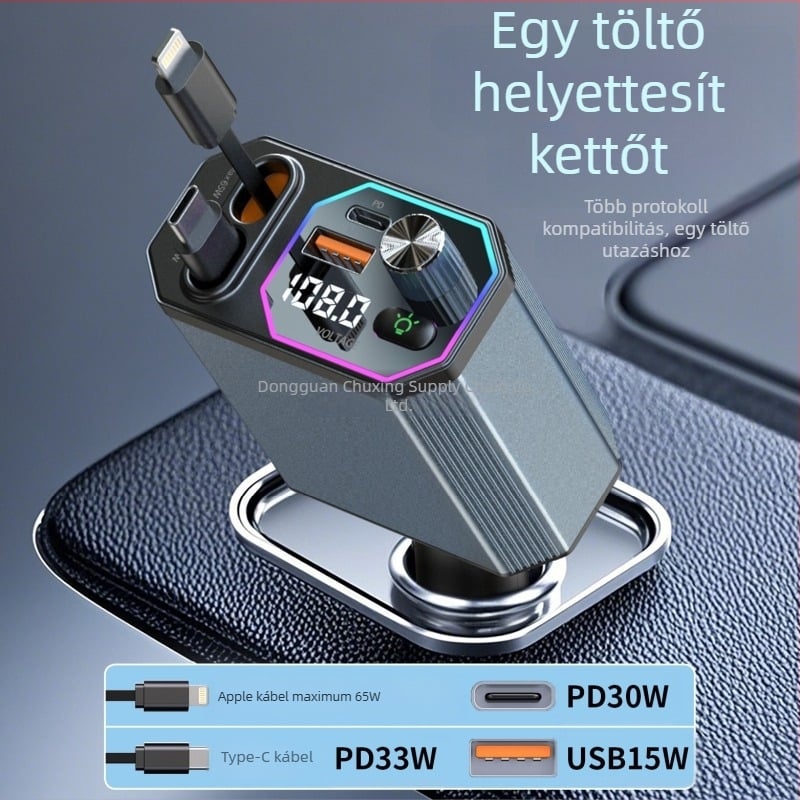 Privát modell A28 autós Bluetooth töltő 120W dupla húzókábellel, négy az egyben gyorstöltés, népszerű autós használatra és határokon átnyúló értékesítésre