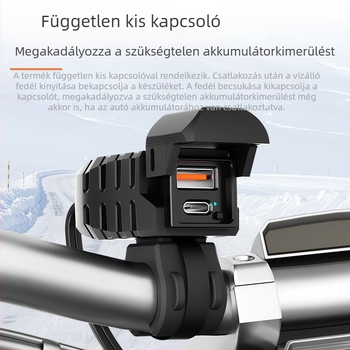 Motorkerékpár mobiltelefon-töltő mini kapcsolós kijelzőfénnyel, Pd szupergyors töltés, vízálló, intelligens kijelző