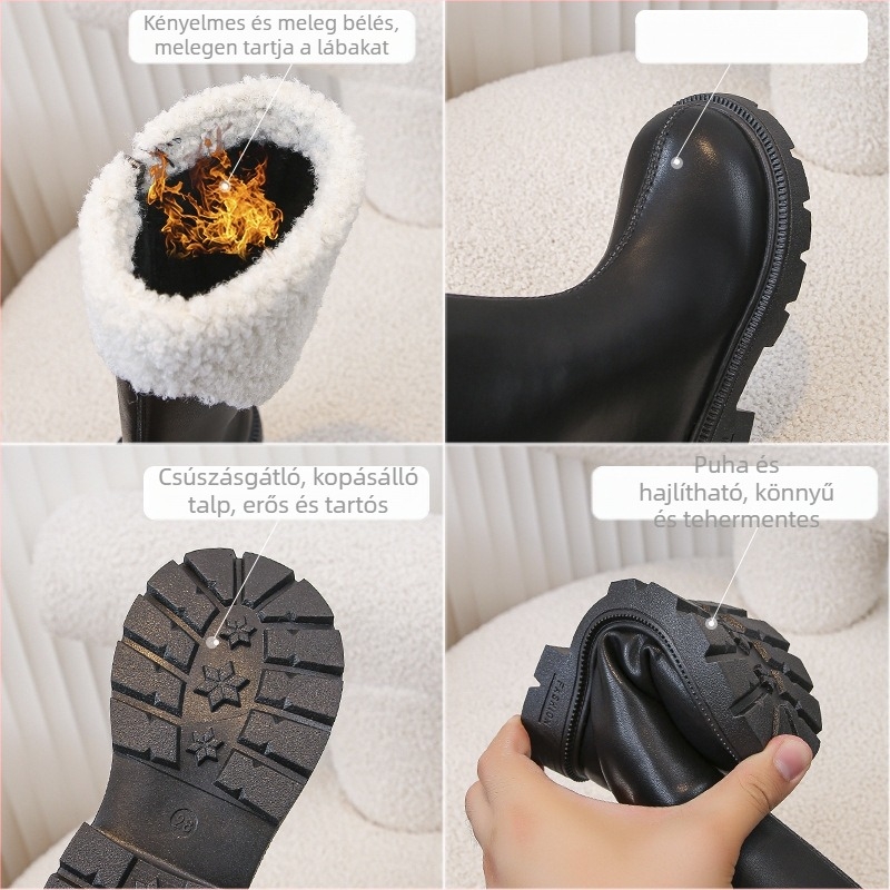 Lánykacipők Gyermek hosszú sarkú csizma 2025 Új őszi és téli stílus Téli hosszú sarkú bőr csizma polár béléssel Princess stílusú