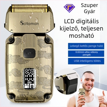 Scttomon Retro dugattyús elektromos borotva dupla késes hálófehérítő borotválkozás újratölthető mosható borotvatartó