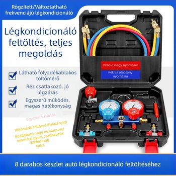 Autóklíma hűtőközeg fluorométer dupla mérő hóvetőmag palacknyitó Freon cső magas és alacsony nyomású gyors rézcsatlakozó szerszám