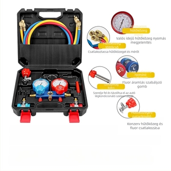 Autóklíma hűtőközeg fluorométer dupla mérő hóvetőmag palacknyitó Freon cső magas és alacsony nyomású gyors rézcsatlakozó szerszám