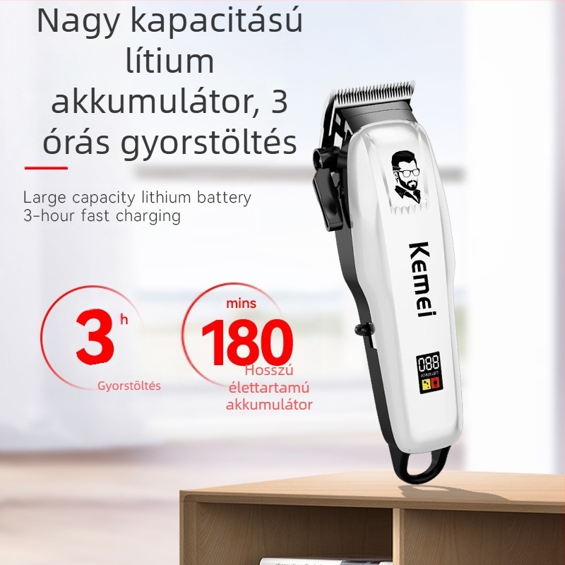 Kemei elektromos hajvágó KM-PG809AUSB nagy teljesítményű, gyorsan tölthető vágófejjel, állítható LCD digitális kijelzővel, professzionális hajvágóval