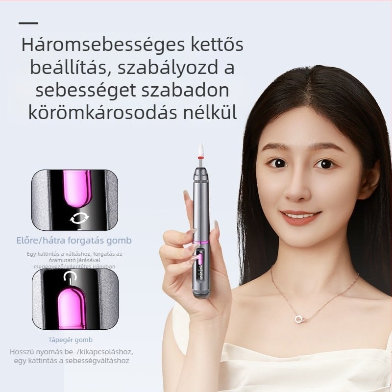 Határokon átnyúló elektromos körömlakk, háromsebességes, kétirányú beállítás, állítható sebesség, köröm eltávolítása, elhalt hámsejtek eltávolítása, manikűr, hordozható körömszalon