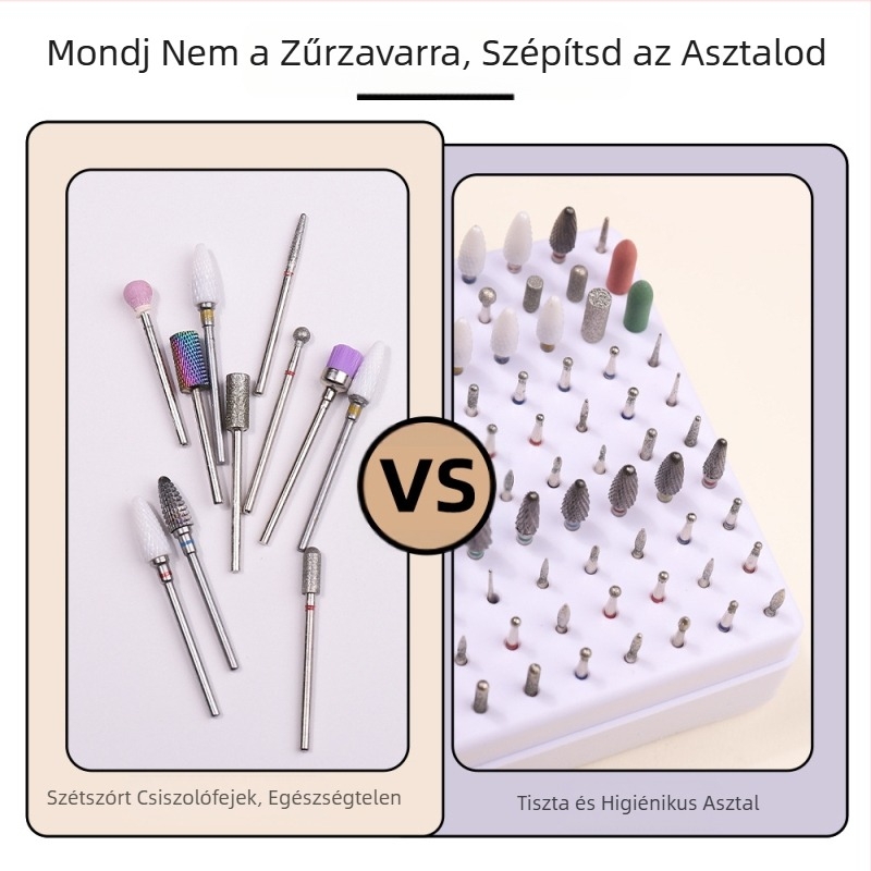 Határokon átnyúló 100 lyukú csiszolófej tárolódoboz körömlakk fej kijelző állvány fúrófej tároló simító doboz köröm szerszámosláda