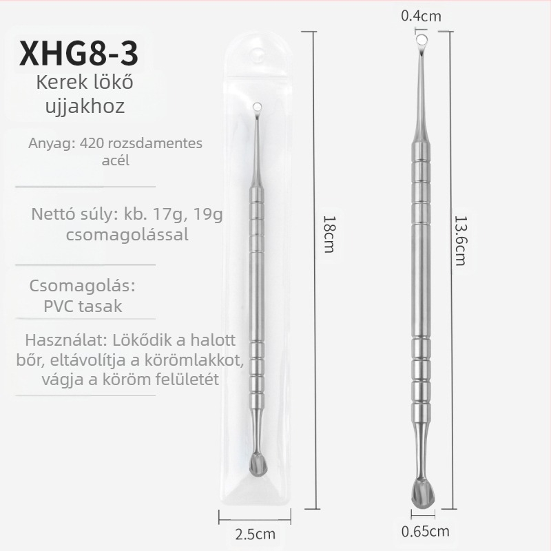 Körömművészeti kör ferde fejű acél nyomó kopáspáncél szerszámpálca köröm stift páncél eltávolító rúd orosz dupla fejű gyűrű patkó nyomó