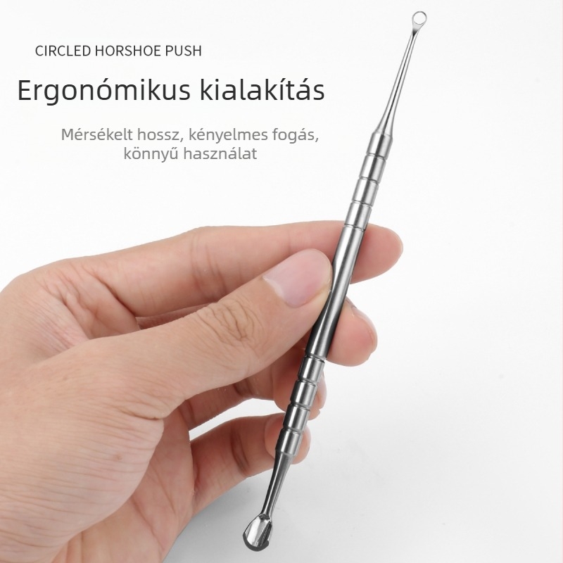 Körömművészeti kör ferde fejű acél nyomó kopáspáncél szerszámpálca köröm stift páncél eltávolító rúd orosz dupla fejű gyűrű patkó nyomó