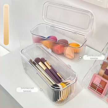 Púderpamacs, vattakorong, tárolódoboz, fésülködőasztal, asztali kozmetikai ecset, rúzs, porálló légpárnás tárolóállvány, szépségtojás