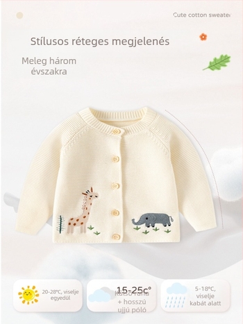 Boldog Állat Osztályú Pamut Baba Pulóver Őszi és Téli Kötött Baba Kardigán Pulóver Egyszínű Aranyos Babakabát