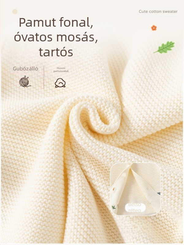 Boldog Állat Osztályú Pamut Baba Pulóver Őszi és Téli Kötött Baba Kardigán Pulóver Egyszínű Aranyos Babakabát