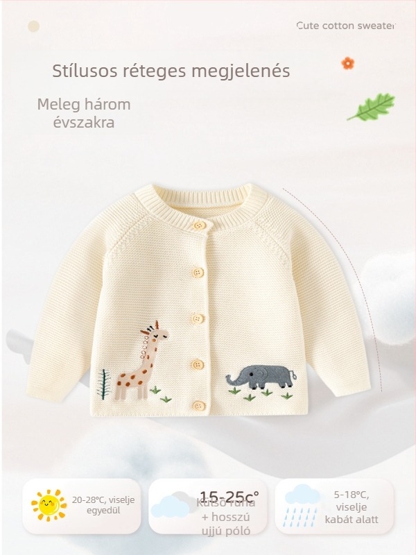 Boldog Állat Osztályú Pamut Baba Pulóver Őszi és Téli Kötött Baba Kardigán Pulóver Egyszínű Aranyos Babakabát