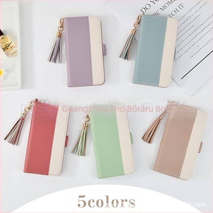 Japán Letian népszerű iPhone 12 varrásos bőrtok mobiltelefon-héj oldalsó csattal, kézzel készített mobiltelefon bőrtok bojtos