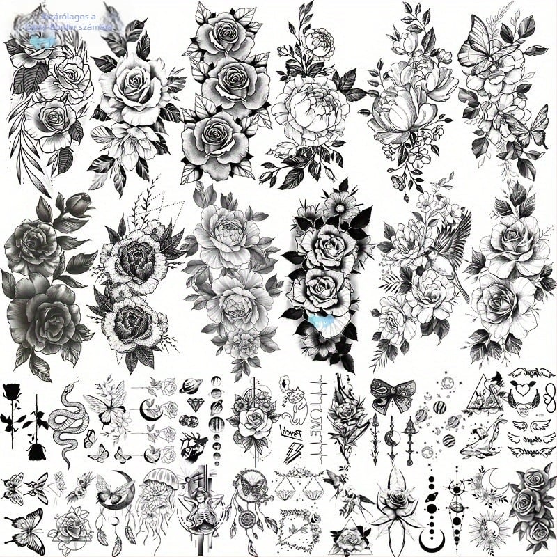 36 db-os ideiglenes tetoválásmatrica, valósághű fekete mintákkal, határokon átnyúlóan