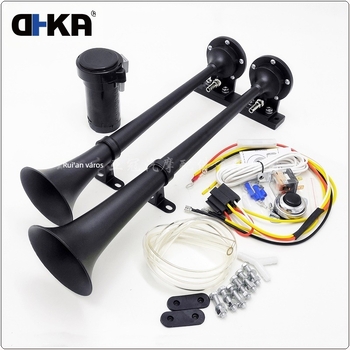 DHKA Aaguan-as048bu spot 12V kétcsöves elektromos pumpás légkürt fekete krómozott teherautó-kürt