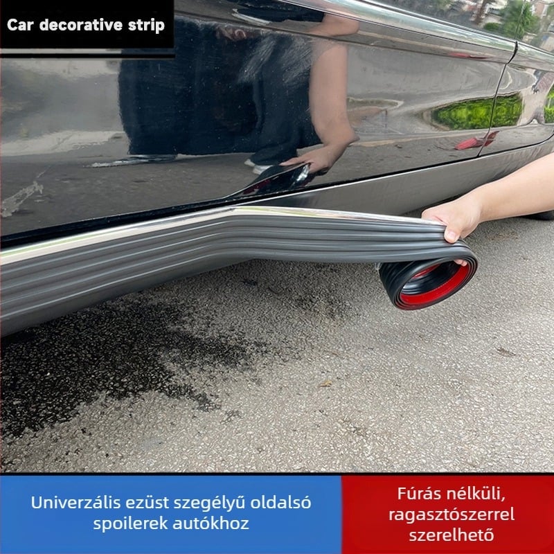 Autó oldalsó küszöbvédő csík, karcálló csík, Univerzális ezüst szélű karosszériaelem, Kis, karcálló gumi védőcsík.