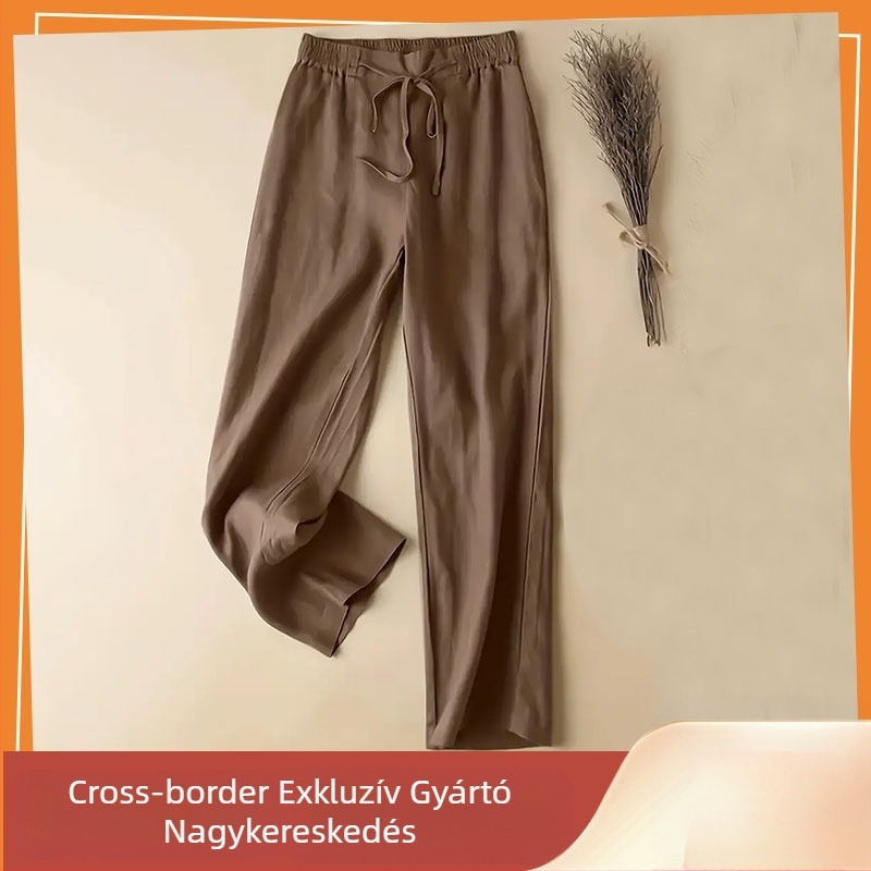 Határokon átnyúló tavaszi és nyári egyszínű egyenes szárú nadrágok lezser fűzős magas derekú nadrágok lezser bő szárú nadrágok laza, karcsúsított női nadrágok