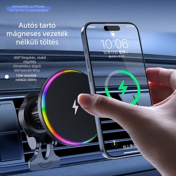 Az új, kerek, RGB fényű, határokon átnyúló autós vezeték nélküli töltő Apple mobiltelefonokhoz, Magsafe mágneses tapadású vezeték nélküli töltéshez