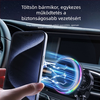 Az új, kerek, RGB fényű, határokon átnyúló autós vezeték nélküli töltő Apple mobiltelefonokhoz, Magsafe mágneses tapadású vezeték nélküli töltéshez