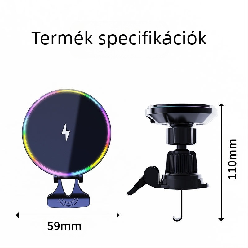 Az új, kerek, RGB fényű, határokon átnyúló autós vezeték nélküli töltő Apple mobiltelefonokhoz, Magsafe mágneses tapadású vezeték nélküli töltéshez