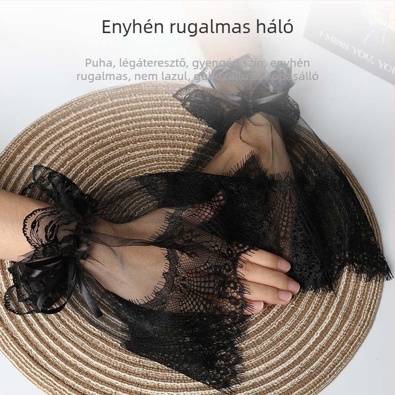 Fekete ujjú hálós, nagy csipkés halloweeni masni lolita anime jelmez vékony szempilla csipke hamis ujj