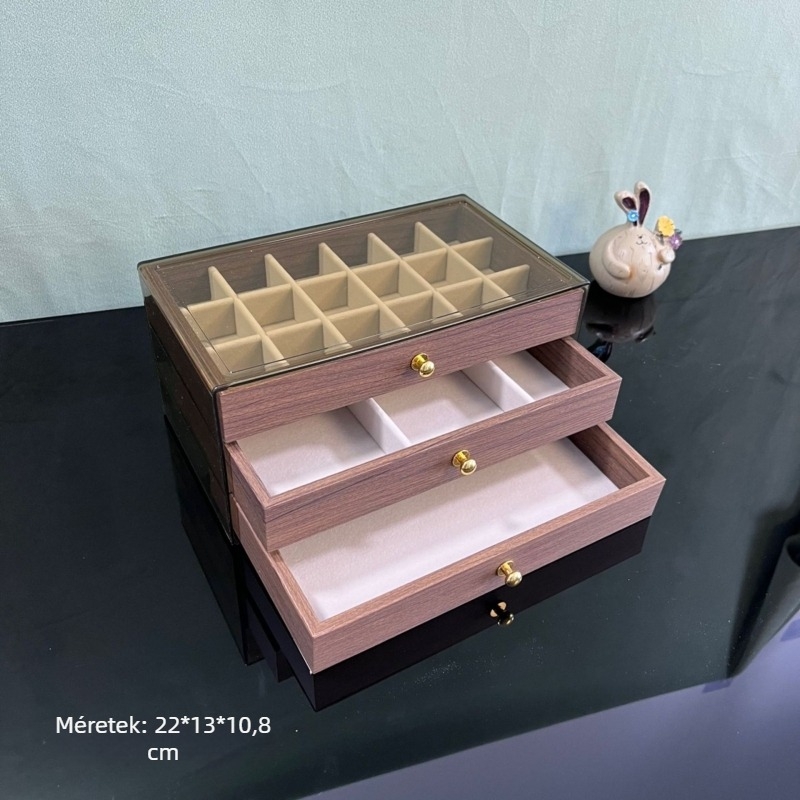 Diófa ékszerdoboz asztali retró ékszertároló doboz többrácsos ékszerdoboz fülbevalók nyaklánc ékszertároló doboz