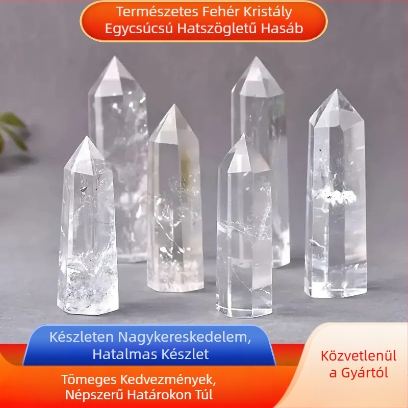 Gyári nagykereskedelmi természetes fehér kristály egyágú hatszögletű prizma fehér kristály eredeti kőkristály oszlopdíszek támogatják a határokon átnyúló generációt
