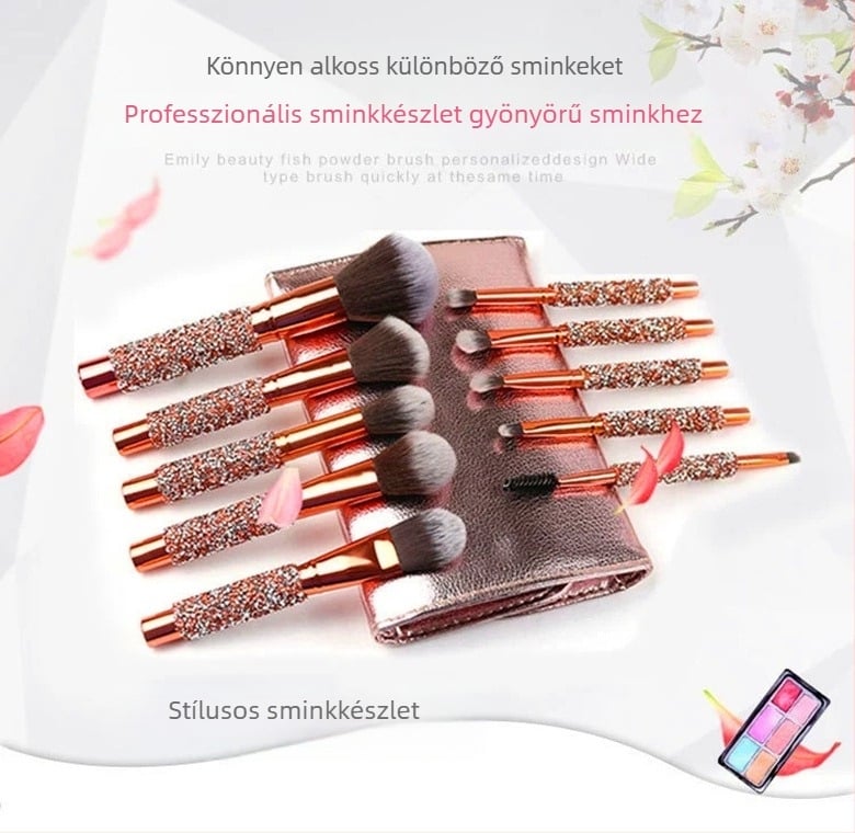 Explosions HD10 gyémánttal kirakott sminkecset készlet Pu bag spot kreatív laza púder szemhéjfesték ecset szépségápolási sminkeszközök külkereskedelemhez