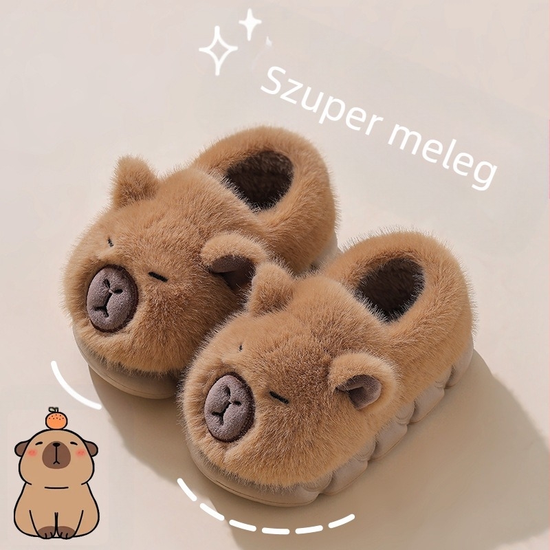Kapibala téli gyermek pamut papucs fiúknak és lányoknak, táskasarok, meleg plüss szülő-gyermek nagy, közepes és kis gyermek baba pamut cipők