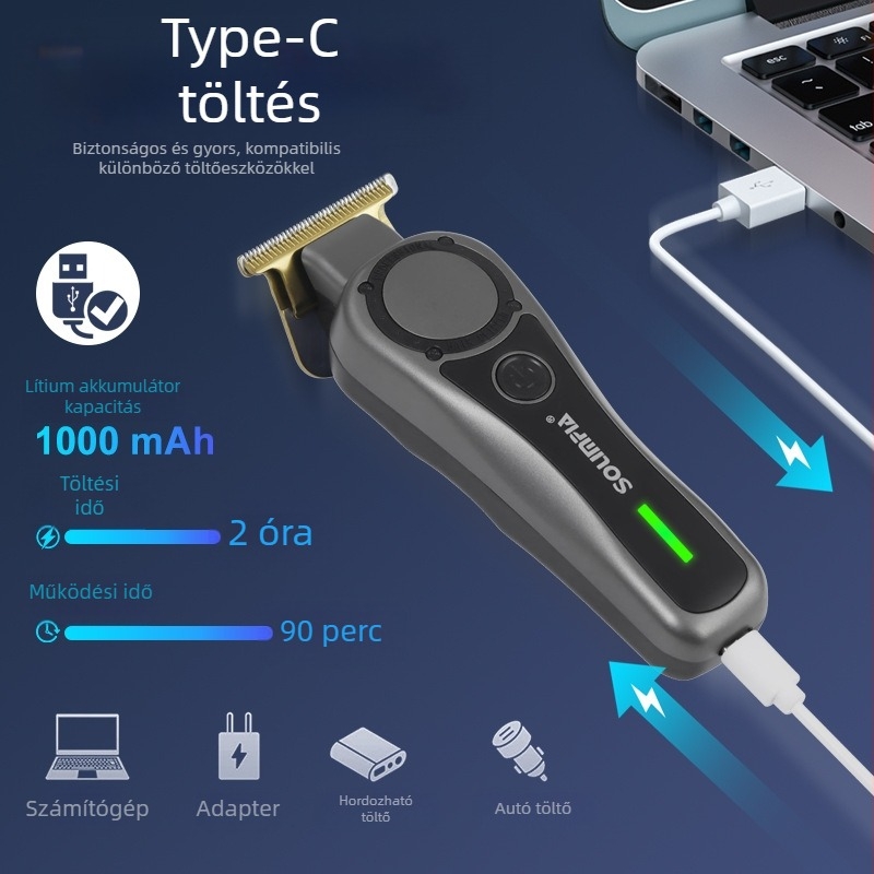 SOLIMPIA Vintage hajvágó férfi borotva elektromos vágógép USB újratölthető fodrászat olajfej faragó vágógép