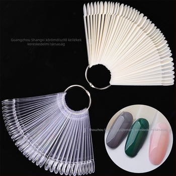 Körömdíszítő műköröm dísztárca, rövid, ovális, 50 darabos, vasgyűrűvel, legyező színű körömlakk színkártya eszköz