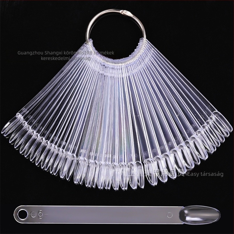 Körömdíszítő műköröm dísztárca, rövid, ovális, 50 darabos, vasgyűrűvel, legyező színű körömlakk színkártya eszköz