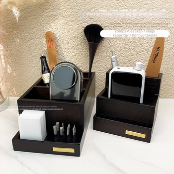 Antik daráló tárolódoboz, csiszolófej, ecset, körömlakk, gumi, pamut, körömművészeti eszközök, nagy kapacitású kellékek