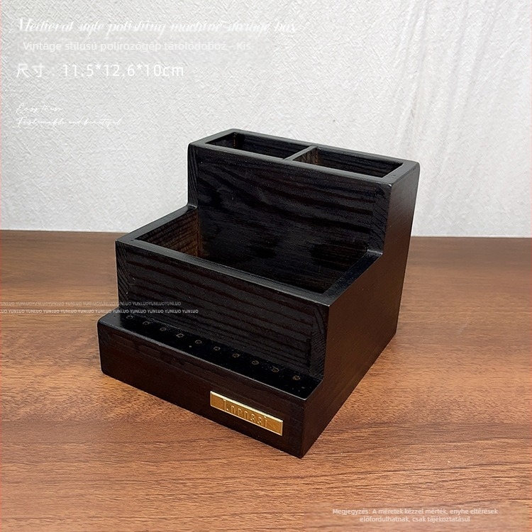 Antik daráló tárolódoboz, csiszolófej, ecset, körömlakk, gumi, pamut, körömművészeti eszközök, nagy kapacitású kellékek
