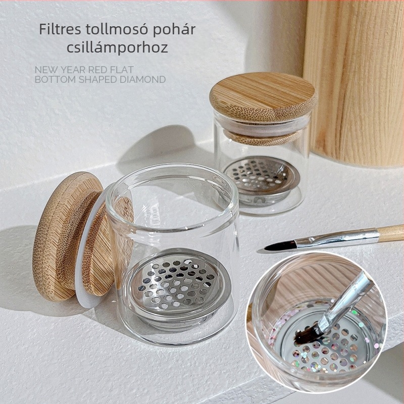 Új körömmosó toll pohár szűrőfedéllel kristálypohár körömlakk toll tisztító mosó toll speciális szerszámok nagykereskedelem