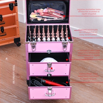 Professzionális húzórúd kozmetikai tok körömtok szépségszalon kimenő szerszámosláda új, többrétegű fiókos, nagy kapacitású, könnyű luxus