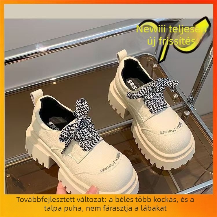 2025 nyári új vastag talpú, megerősített cipők vastag sarkú, egyszínű, kis bőrcipők, retró brit stílusú, csúcskategóriás, Sense Explosion női cipők