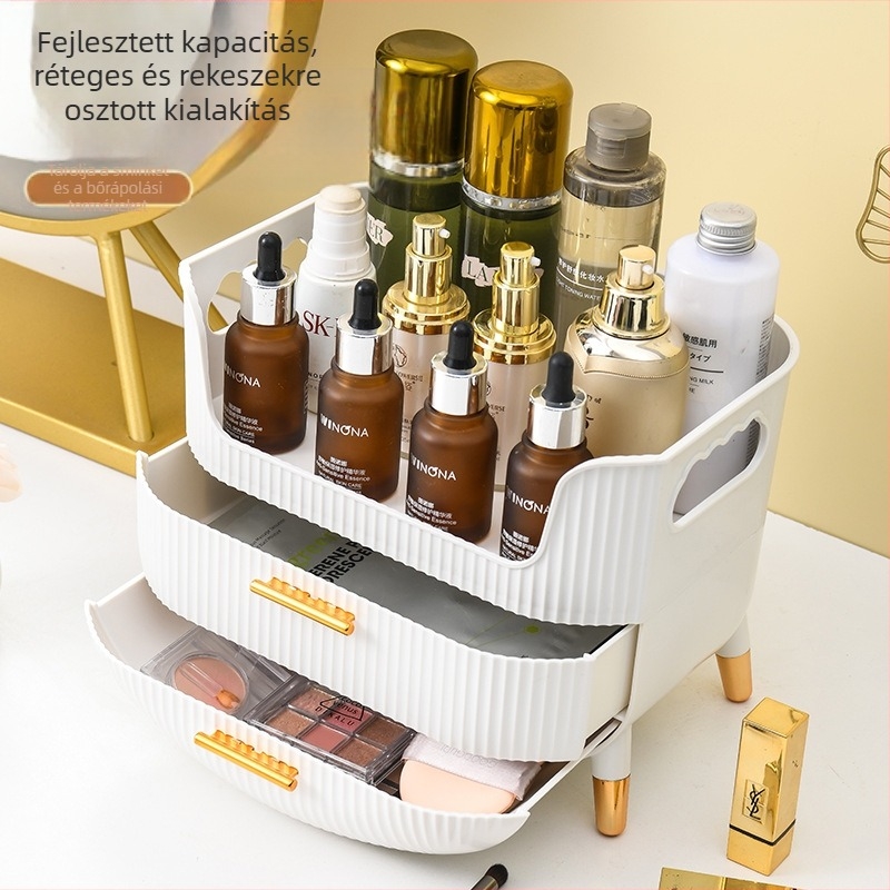 Kozmetikai tárolódoboz, megfizethető luxus és csúcskategóriás fésülködőasztal tárolódoboz, bőrápolási termékek, rúzsmaszk, porálló befejező állvány