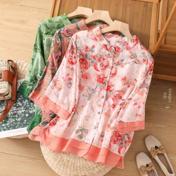 2025-ös nyári személyre szabott dizájnú vékony kardigán mintás laza vintage pamut és lenvászon varrású felső