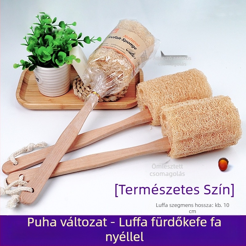 Hosszú fa nyél Luffa fürdőkefe Kádkefe Luffa pulp dörzsölő törölköző fürdőszobai kellékek medencetisztító fürdőkefe