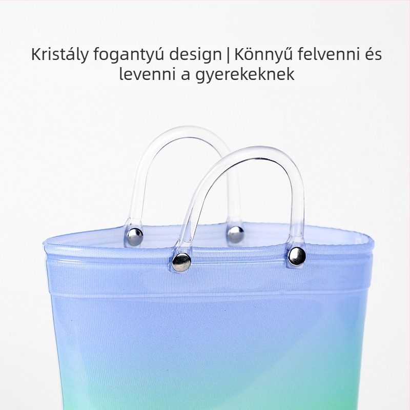 Gyermek esőcipő, külkereskedelmi lányoknak, hercegnő, kiváló minőségű, szivárványos, átlátszó középső csővel ellátott, csúszásmentes vízicipő nagy gyerekeknek