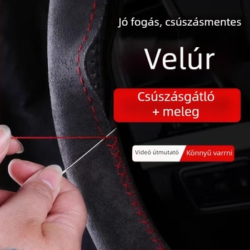 Autó kormánykerék borítás kézzel varrott velúr velúr négy évszakos univerzális plüss markolat borítás csúszásgátló izzadságelnyelő markolat borítás