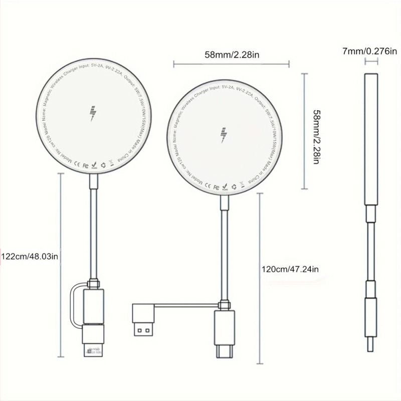 Vezeték nélküli töltés Magsafe15W mágneses gyorstöltő övre, AC kétportos, kettő az egyben ultravékony mágneses vezeték nélküli töltő