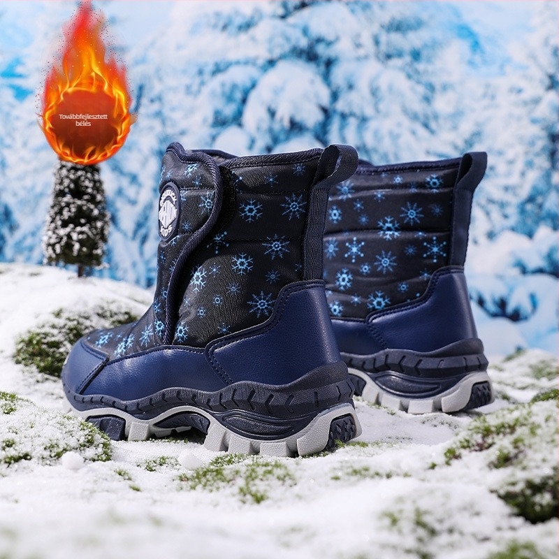 Gyermek hótaposó 2024 Téli Új Meleg gyapjúbélésű Vastag Pamut Csizma Lányoknak Csúszásgátló Pántos Acélkarmos Hidegálló Pamut Cipő